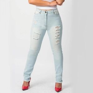 Skinny Distressed Jeans Womens Juniors Size 1 - 26 Waist High Rise Blue